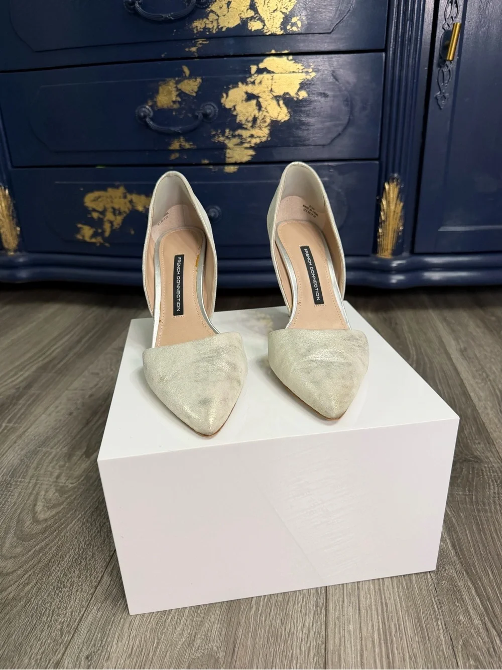 French Connection Metallic Cream Pointed D'Orsay Heels size 8